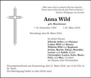 Traueranzeige Anna Wild