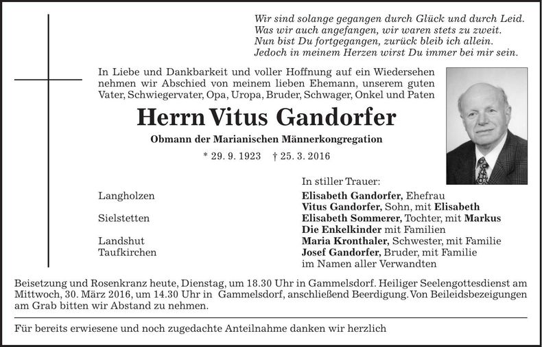 Traueranzeige Vitus Gandorfer
