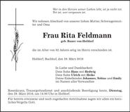 Traueranzeige Rita Feldmann
