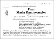Traueranzeige Maria Kammermeier