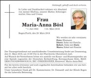 Traueranzeige Maria-Anna Bösl