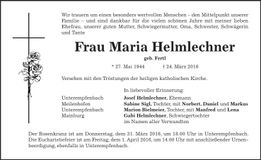 Traueranzeige Maria Helmlechner