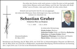 Traueranzeige Sebastian Gruber