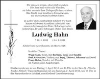 Traueranzeige Ludwig Hahn