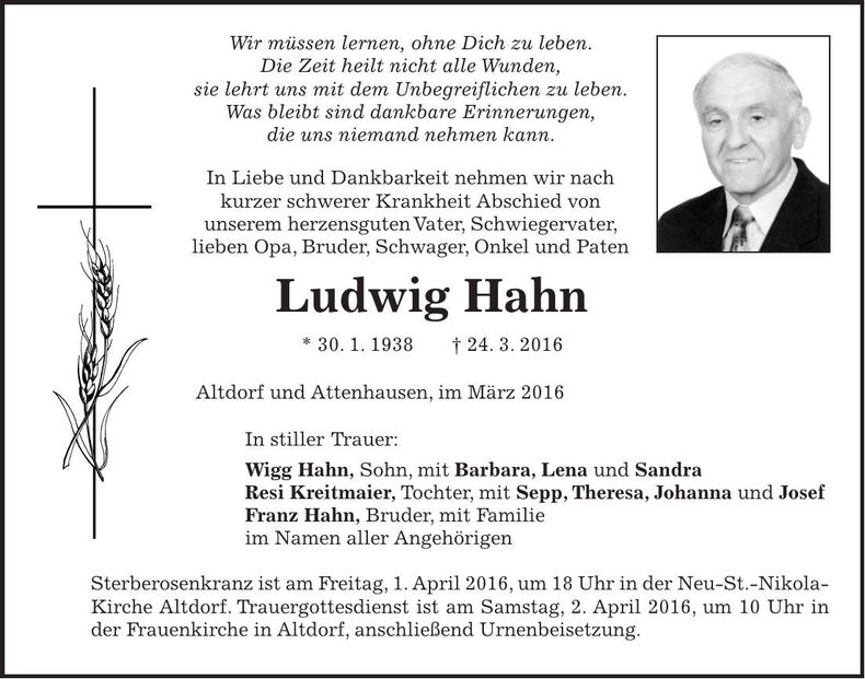 Traueranzeige Ludwig Hahn