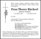 Traueranzeige Theres Bücherl