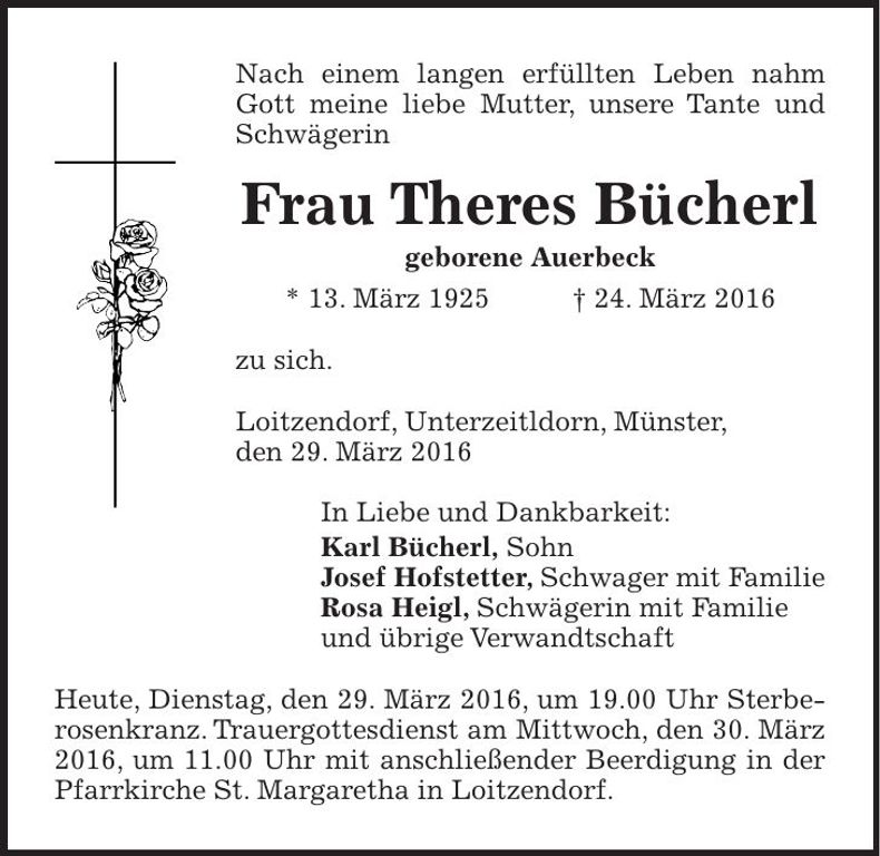Traueranzeige Theres Bücherl