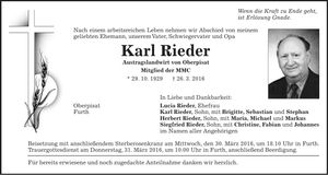 Traueranzeige Karl Rieder