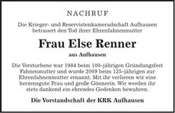 Traueranzeige Else Renner