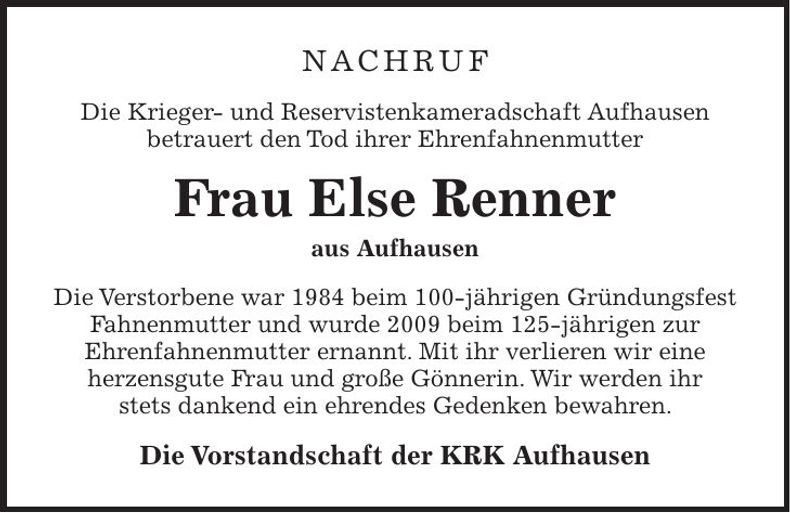 Traueranzeige Else Renner