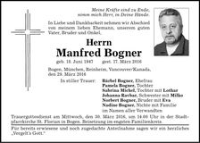 Traueranzeige Manfred Bogner