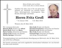 Traueranzeige Fritz Groß