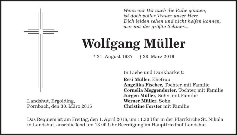 Traueranzeige Wolfgang Müller