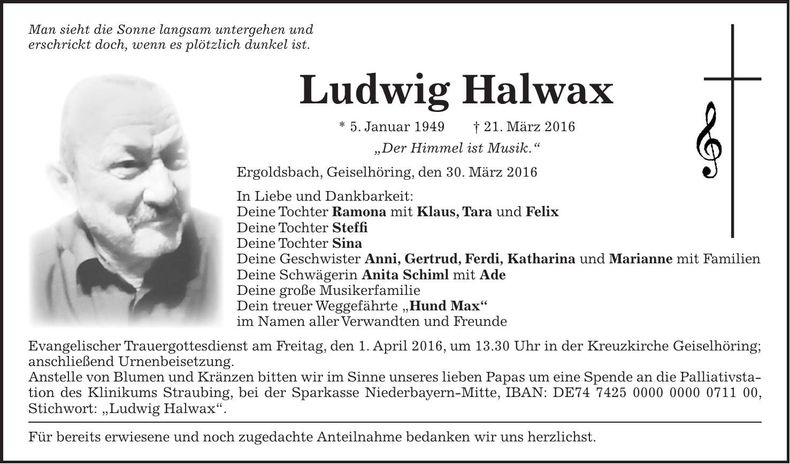 Traueranzeige Ludwig Halwax