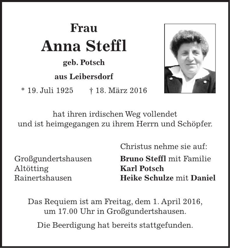 Traueranzeige Anna Steffl