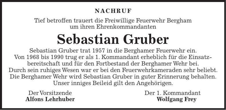 Traueranzeige Sebastian Gruber