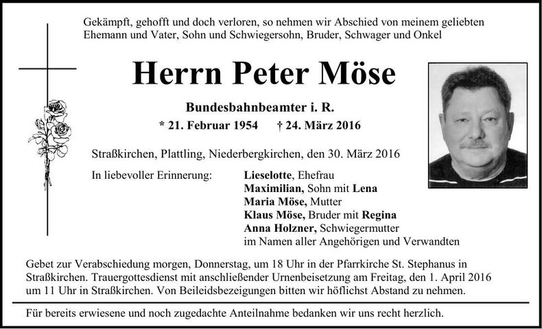 Traueranzeige Peter Möse
