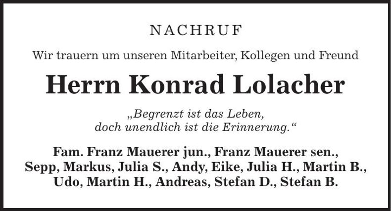 Traueranzeige Konrad Lolacher