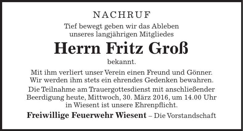 Traueranzeige Fritz Groß