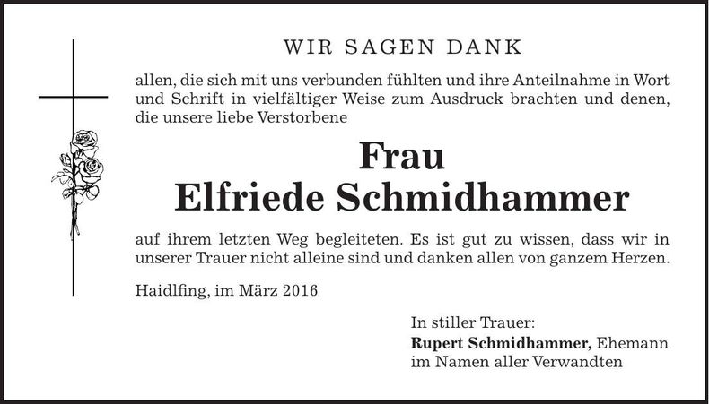 Traueranzeige Elfriede Schmidhammer