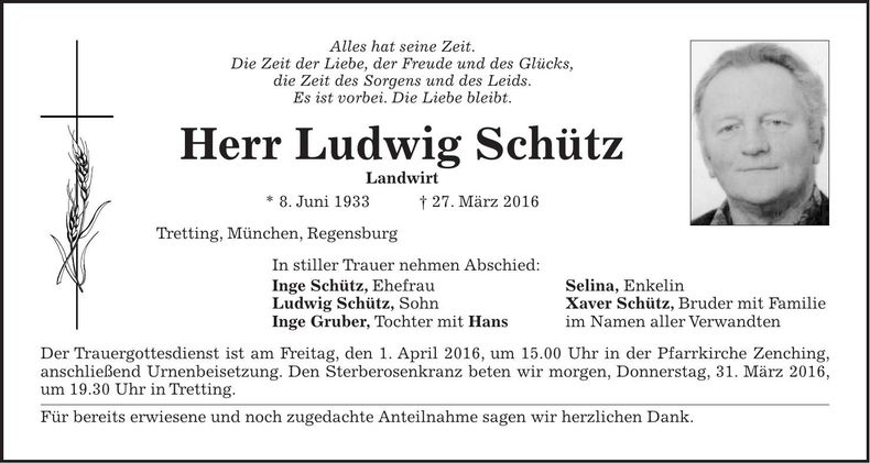 Traueranzeige Ludwig Schütz