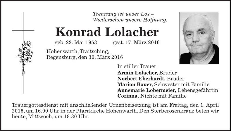 Traueranzeige Konrad Lolacher