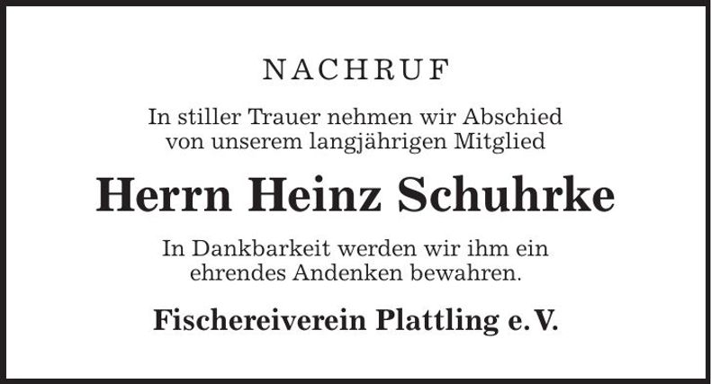Traueranzeige Heinz Schuhrke