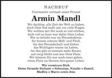 Traueranzeige Armin Mandl