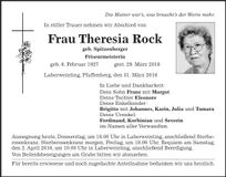 Traueranzeige Theresia Rock