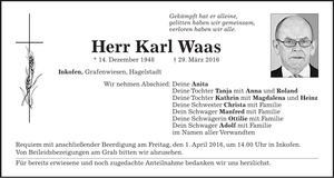 Traueranzeige Karl Waas