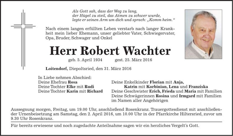 Traueranzeige Robert Wachter