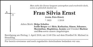 Traueranzeige Silvia Ernst