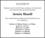 Traueranzeige Stefan Mandl