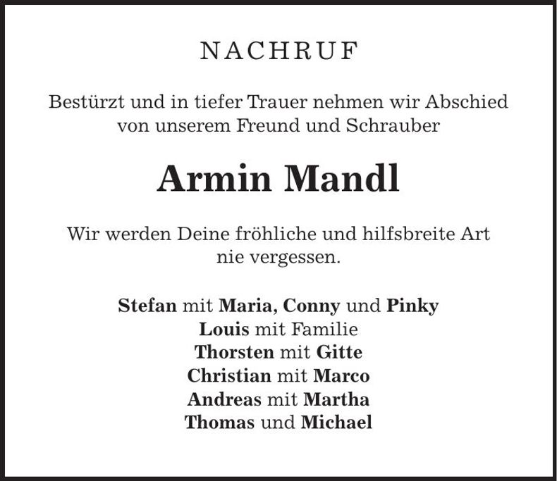 Traueranzeige Stefan Mandl
