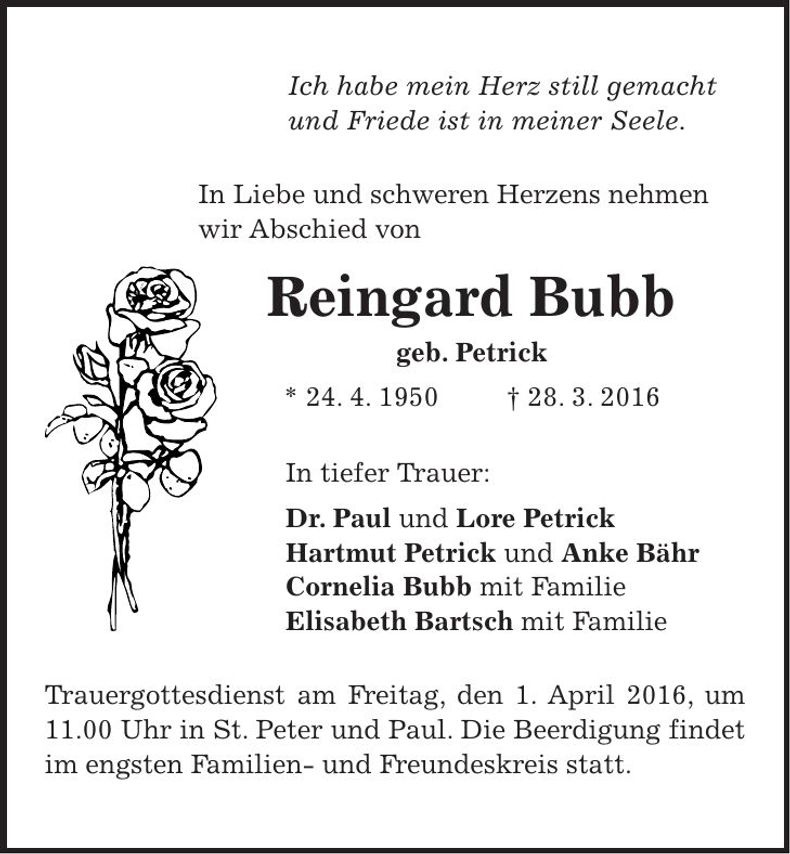 Traueranzeige Reingard Bubb