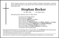 Traueranzeige Stephan Becker
