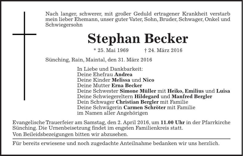 Traueranzeige Stephan Becker