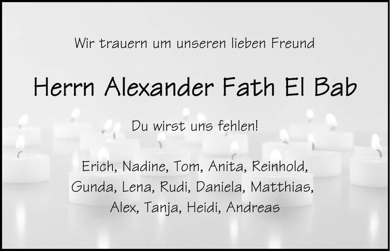 Traueranzeige Alexander Fath el Bab