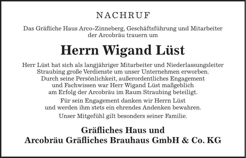 Traueranzeige Wigand Lüst