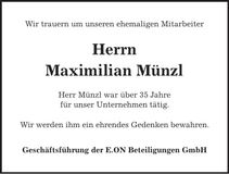 Traueranzeige Maximilian Münzl