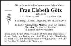 Traueranzeige Elsbeth Götz