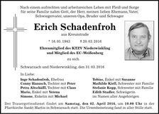 Traueranzeige Erich Schadenfroh