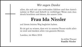 Traueranzeige Ida Nissler