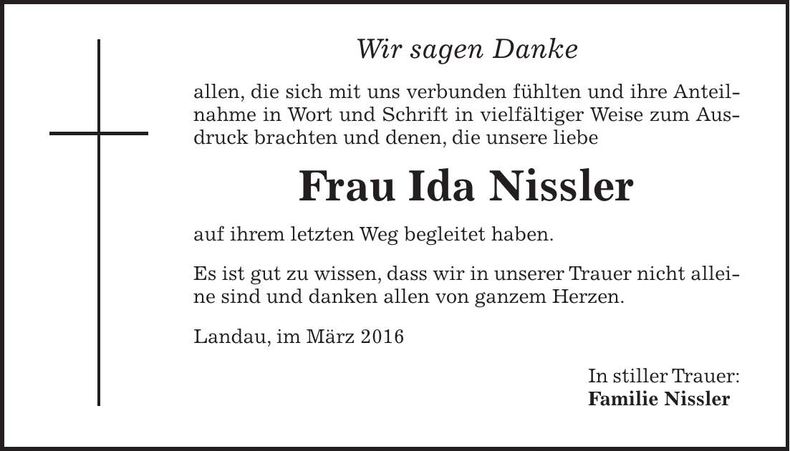 Traueranzeige Ida Nissler