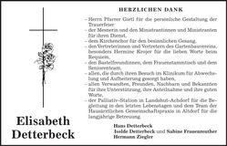 Traueranzeige Elisabeth Detterbeck