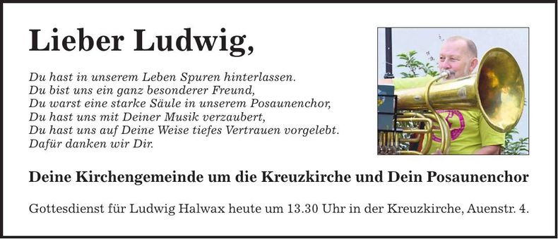 Traueranzeige Ludwig Halwax
