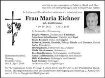 Traueranzeige Maria Eichner