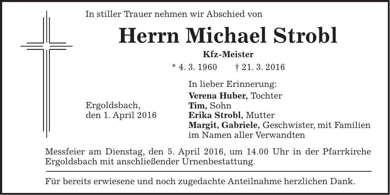 Traueranzeige Michael Strobl