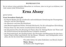 Traueranzeige Erna Abany