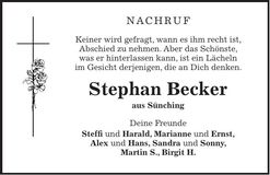 Traueranzeige Becker Stephan